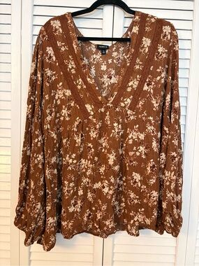 torrid Rust Brown Floral V-Neck Peasant Blouse